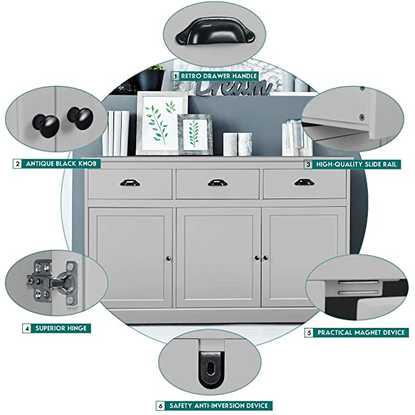 Giantex Sideboard Buffet Server Storage Cabinet Console Table Home Kitchen Dining Room Furniture Entryway Cupboard with 2 Cabinets and 3 Drawers Adjustable Shelves, White (White)