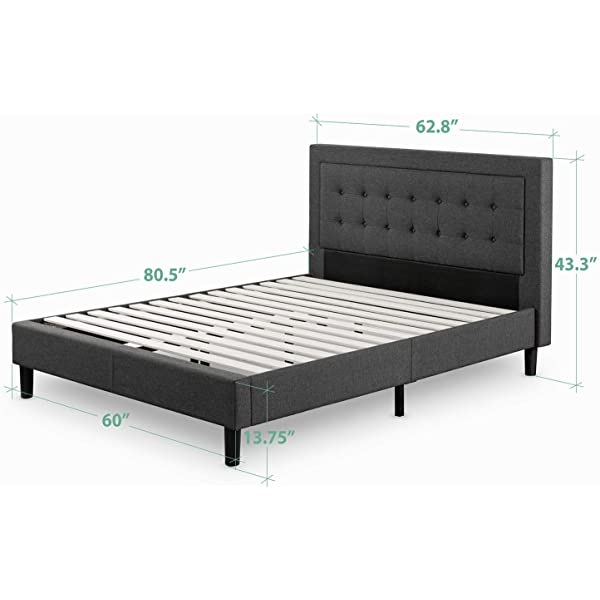 Zinus Dachelle Upholstered Platform Bed Frame / Mattress Foundation / Wood Slat Support / No Box Spring Needed / Easy Assembly, Queen, Platform Bed Only, Dark Grey Dark Grey Queen Platform Bed Only