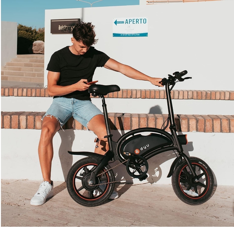 DYU Folding Electric Bike, 14 inch Portable E-bike, Smart Electric Bicycle with Pedal Assist, 3 Riding Modes City EBike with Battery Indicator, Height Adjustable, Compact Portable, Unisex Adult