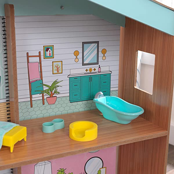 KidKraft Designed by Me™: Magnetic Makeover Wooden Dollhouse with Magnets, Fabric Wallpapers and 10 Pieces of Furniture, Gift for Ages 3+ Modern