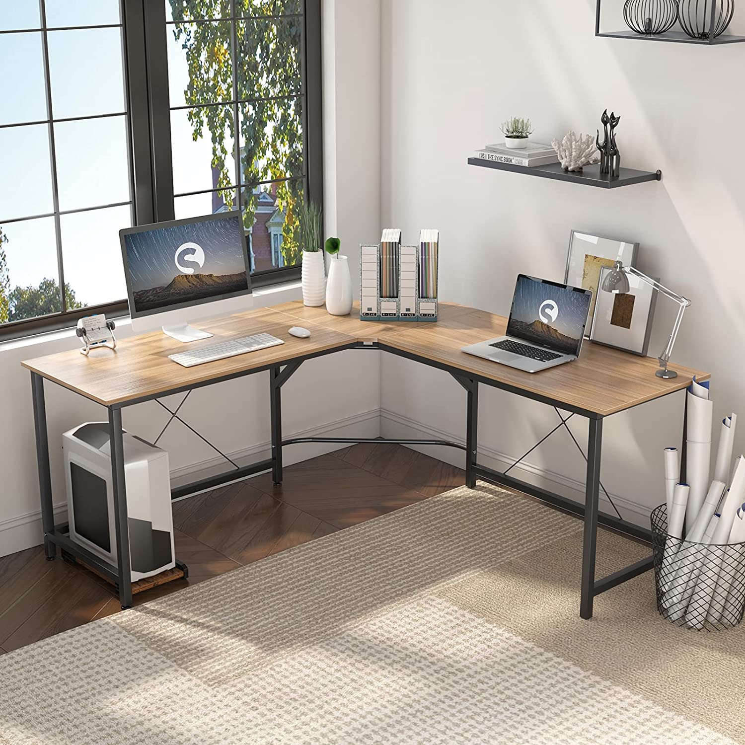 Soges 59 x 59 inches (approximately 149.9 x 149.9 cm) large desk computer desk desk corner table oak CS-ZJ02-OK