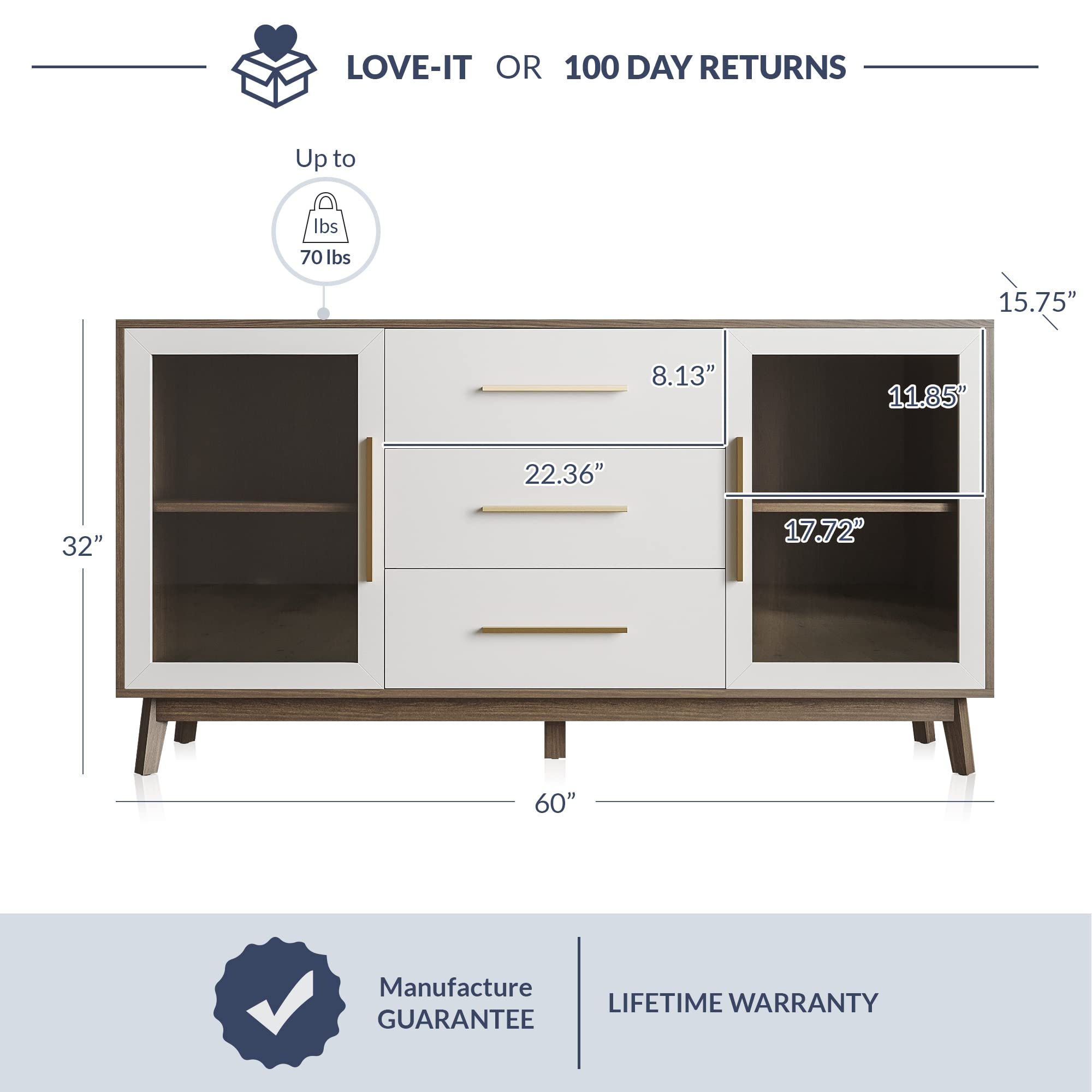 【Furniture】Sideboard Buffet Cabinet with 3 Drawers & 2 Doors, Console Table for Kitchen