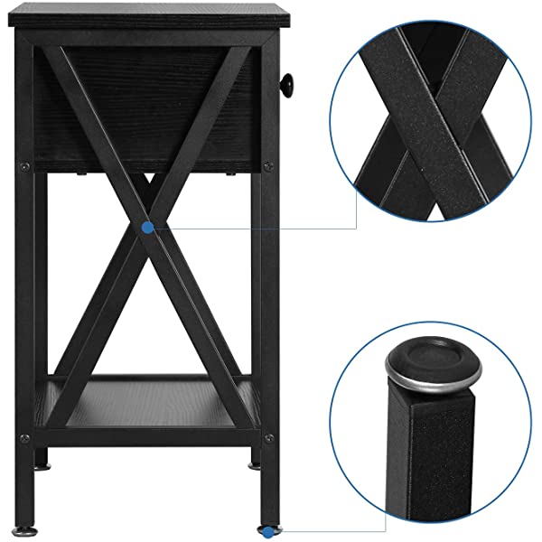 VECELO Modern Versatile Nightstands X-Design Side End Table Night Stand Storage Shelf with Bin Drawer for Living Room Bedroom, Brown+Black Brown+black Modern