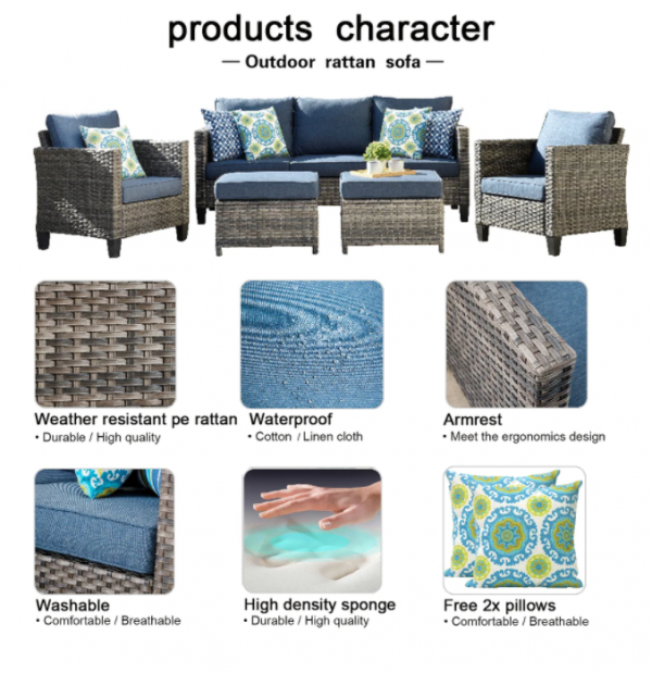 Ovios 5-piece Outdoor High-back Wicker Sectional Set