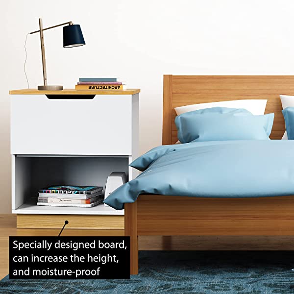 Elekin Nightstand with Drawer Bedroom Furniture End Table Side Stand Table for Bed File Cabinet Storage Table for Home Office Bedside Cabinets with Sliding Drawer and Shelf