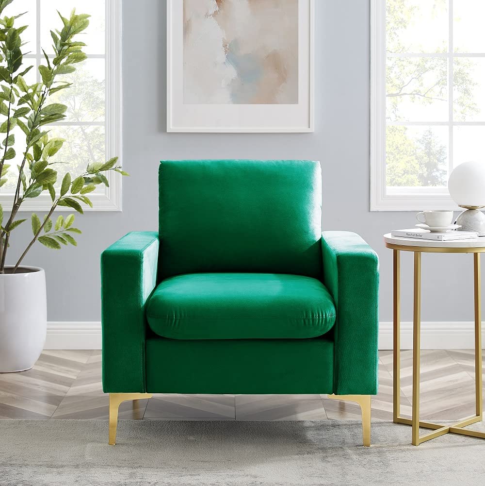 Hbaid velvet decorative chair, sofa chair comfortable single sofa high back club armchair, suitable for bedroom reading mid-century modern living room chair (rose)