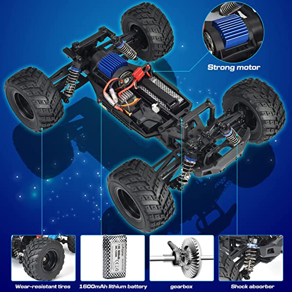 NUOKE Brushless RC Cars 1:16 Scale RTR 60km/h Remote Control Truck High Speed 4WD 2.4Ghz Waterproof Monster Truck with 2 Rechargeable Batteries Offroad Gift for Boys Car for Kids and Adults 1-yellow