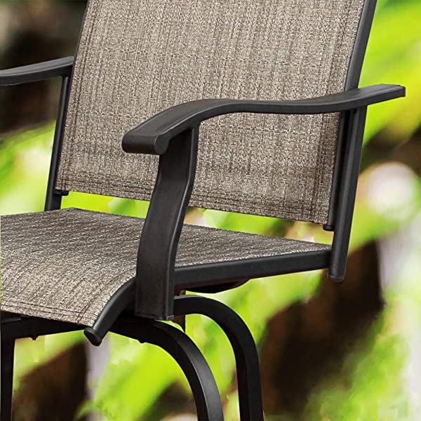 Will-Mall Patio Furniture Swivel Bar Chairs Set of 2, Outdoor High Bistro Stools, Textilene Fabric Bar Height Patio Chairs, for Lawn, Backyard and Garden (2 Bar Chairs)