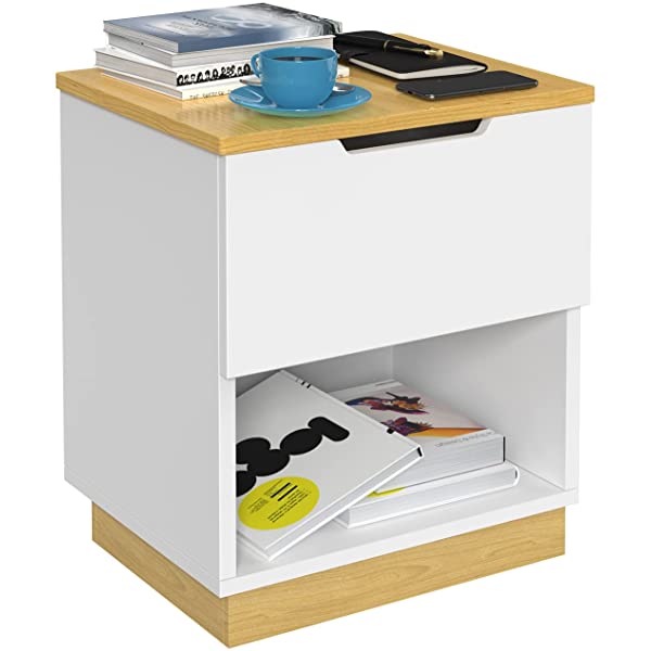 Elekin Nightstand with Drawer Bedroom Furniture End Table Side Stand Table for Bed File Cabinet Storage Table for Home Office Bedside Cabinets with Sliding Drawer and Shelf