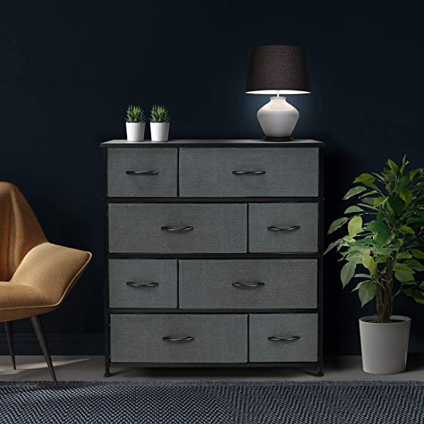 Sorbus Dresser with 8 Drawers - Furniture Storage Chest Tower Unit for Bedroom, Hallway, Closet, Office Organization - Steel Frame, Wood Top, Easy Pull Fabric Bins (White)