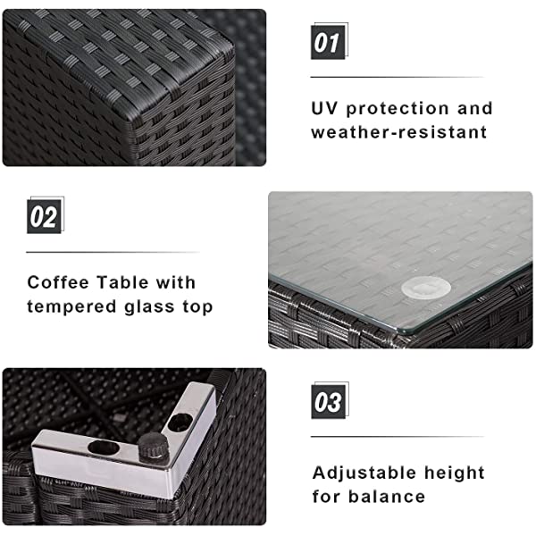 Kinsunny Peach Tree 7 PCs Outdoor Patio Furniture Sets PE Rattan Wicker Sofa Sectional Furniture Set with 2 Pillows and Tea Table