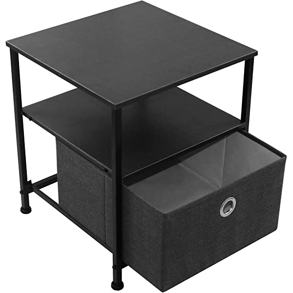 Sorbus Nightstand 1-Drawer Shelf Storage- Bedside Furniture & Accent End Table Chest for Home, Bedroom, Office, College Dorm, Steel Frame, Wood Top, Easy Pull Fabric Bins (Rustic Wood)