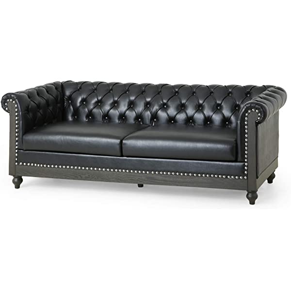 Christopher Knight Home Castalia Sofas, Midnight Black + Dark Brown Midnight Black + Dark Brown Birch Wood