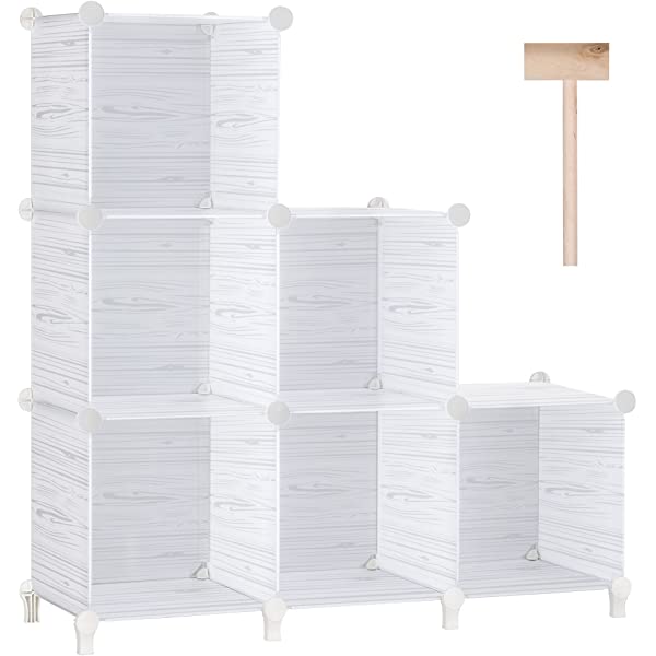 Puroma Cube Storage Organizer 6-Cube Closet Storage Shelves with Wooden Mallet DIY Closet Cabinet Bookshelf Plastic Square Organizer Shelving for Home, Office, Bedroom - Black Black Medium