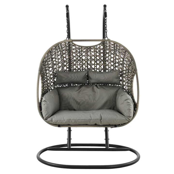 Double Egg Chair and Single Egg Chair with Stand, Luxury Wicker Rattan Patio Basket Swing Egg Chair