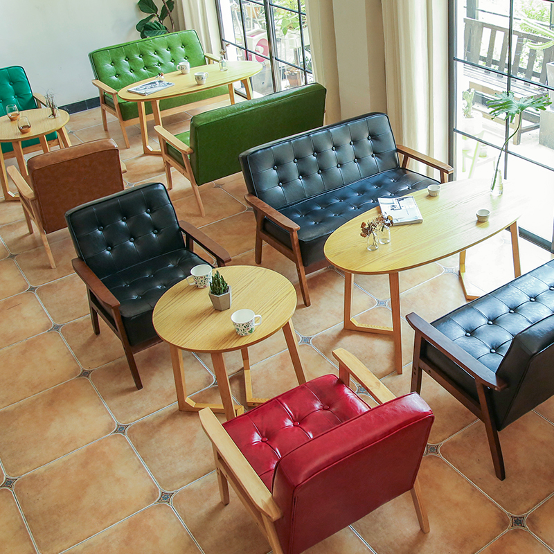 Office Leather Sofa clothing sweet milk tea shop coffee shop double booth negotiation table and chair combination
