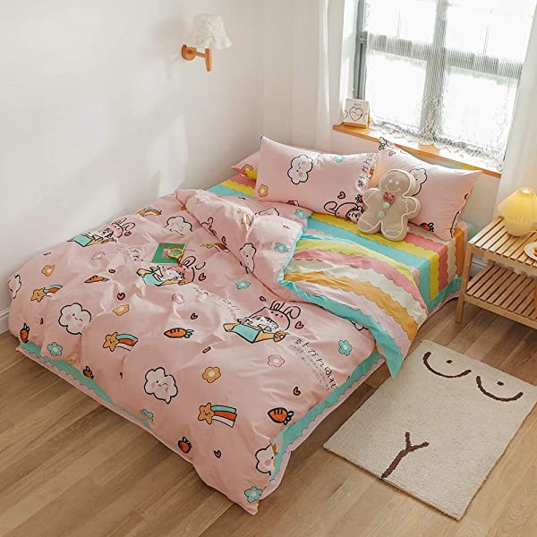 New Cartoon Animals Elephant Print Duvet Cover Sets for Kids 100% Cotton Reversible Soft 3 Pieces Kids Bedding Duvet Cover Pillowcases Kawaii Cloud Bedding Sets, Queen/Full Full/Queen (1 Duvet Cover + 2 Pillowcases) Multi A00 Elephant Bunny Balloon