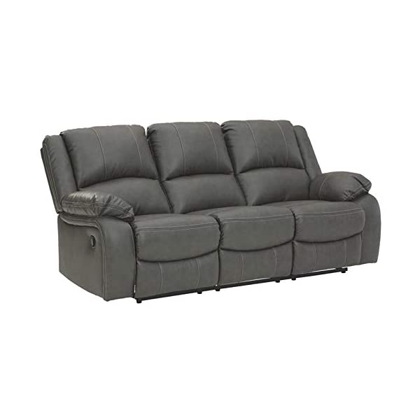 Signature Design by Ashley - Calderwell Contemporary Faux Leather Double Reclining Loveseat w/ Console - Adjustable - Gray Manual Loveseat Grey