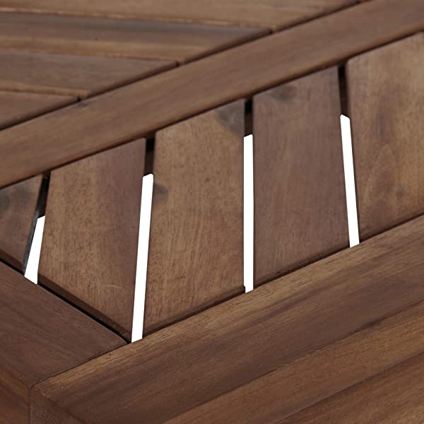 Walker Edison 5 Person Outdoor Wood Chevron Patio Furniture Dining Set Table Chairs Bench All Weather Backyard Conversation Garden Poolside Balcony, 4 Piece, Brown Brown 4 Piece Dining Set