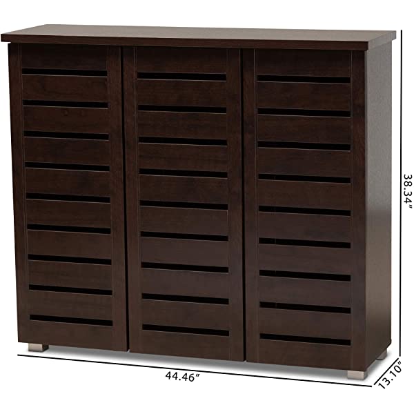 Wholesale Interiors Baxton Studio Adalwin Modern and Contemporary 3-Door Dark Brown Wooden Entryway Shoes Storage Cabinet