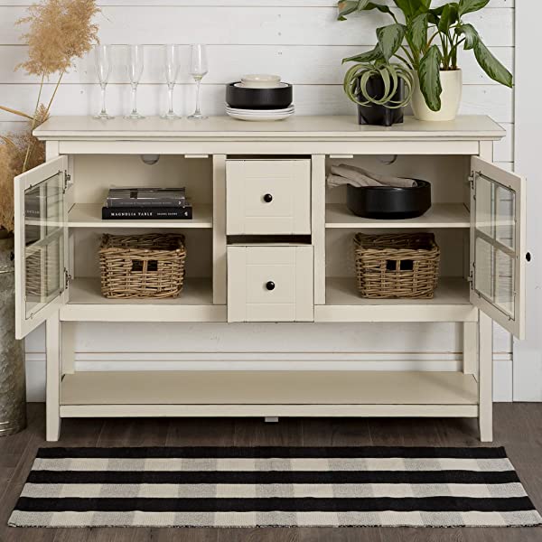 Walker Edison Charlotte Classic Glass Door Storage Buffet, 52 Inch, Espresso Espresso 52 Inch