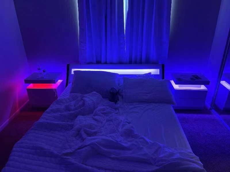 【Furniture】Nightstand Set of 2 LED Nightstand with 2 Drawers, Bedside Table with Drawers for Bedroom Furniture