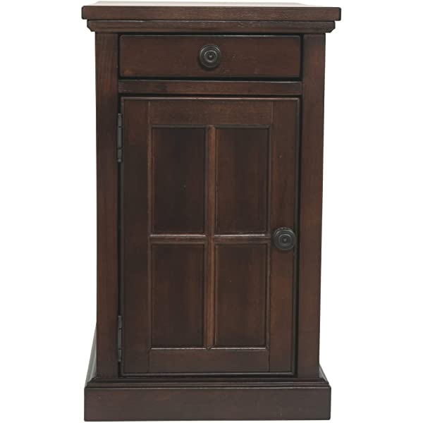 Signature Design by Ashley Tyler Creek Rustic Chair Side End Table with Pull-Out Tray & USB Ports, Brown Blackish Brown Table