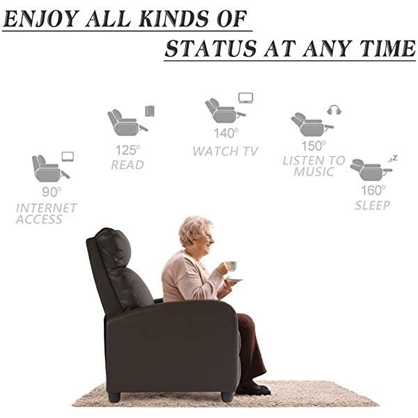 Recliner Chair for Living Room Massage Recliner Sofa Reading Chair Winback Single Sofa Home Theater Seating Modern Reclining Chair Easy Lounge with PU Leather Padded Seat Backrest (Brown)