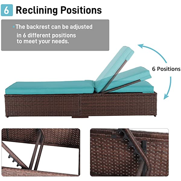 Patiorama Patio Chaise Lounge Chair, Sun Lounger, Outdoor Pool Beach Brown PE Rattan Wicker Reclining Chair W/Adjustable Backrest and Removable Cushion (Beige), Set of 2 2 Brown