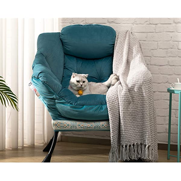 AbocoFur Modern Large Cotton Fabric Lazy Chair，Accent Contemporary Lounge Chair, Single Steel Frame Leisure Sofa Chair with Armrests and A Side Pocket, Beige