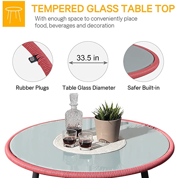 OC Orange-Casual 5 Pieces Patio Conversation Set, Outdoor Furniture Set, All-Weather Wicker Chairs with Round Glass Top Table and 4 Chairs, for Garden,Backyard, Indoor Outdoor Use, Yellow