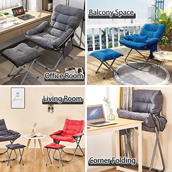 VOJUEAR Modern Accent Fabric Lazy Chair with Ottoman, Upholstered Lounge Reclining Armchair with Side Pocket for Adults or Kids,Upholstered Lounge Leisure Armrest Sofa Chair (CharcoalGrey)