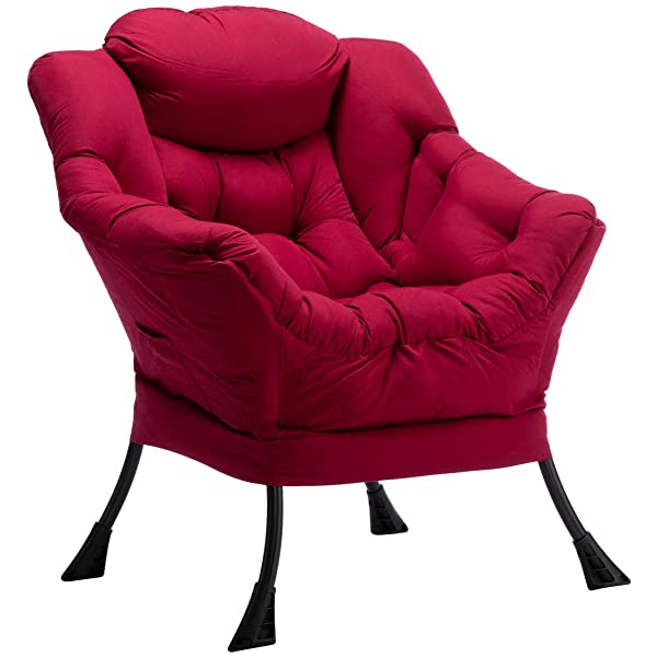 AbocoFur Modern Large Cotton Fabric Lazy Chair，Accent Contemporary Lounge Chair, Single Steel Frame Leisure Sofa Chair with Armrests and A Side Pocket, Beige