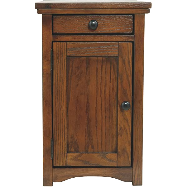 Signature Design by Ashley Tyler Creek Rustic Chair Side End Table with Pull-Out Tray & USB Ports, Brown Blackish Brown Table