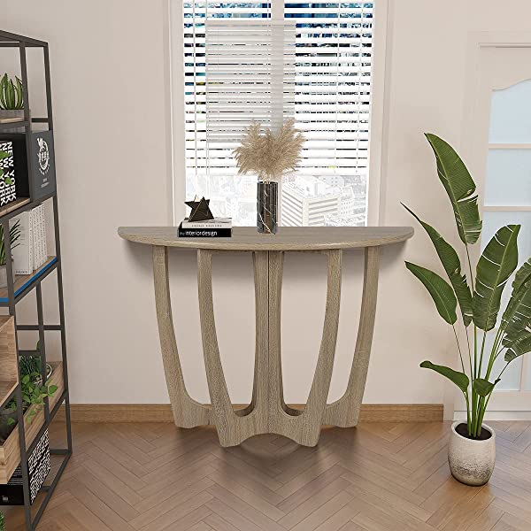 FINECASA Wooden Console Table, Half-Moon Entryway Table, Semicircle Narrow Side Table, Sofa Table for Living Room and Corridor, Foyer Table, Half Round Hallway Table, 43.4x17x30 Inches, Natural Natural Console Table