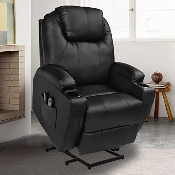 JOVNO Power Lift Recliner Chair Single Living Room Sofa with Massage,Home Theater Seating with Heat and Vibration Sofa Back and Detachable Armrest (Brown)