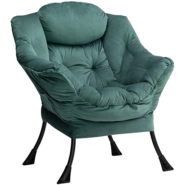 AbocoFur Modern Large Cotton Fabric Lazy Chair，Accent Contemporary Lounge Chair, Single Steel Frame Leisure Sofa Chair with Armrests and A Side Pocket, Beige