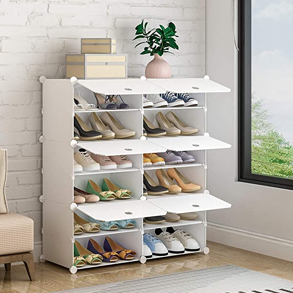 KOUSI Portable Shoe Rack Organizer 24 Pair Tower Shelf Storage Cabinet Stand Expandable for Heels, Boots, Slippers, 6 Tier White 32