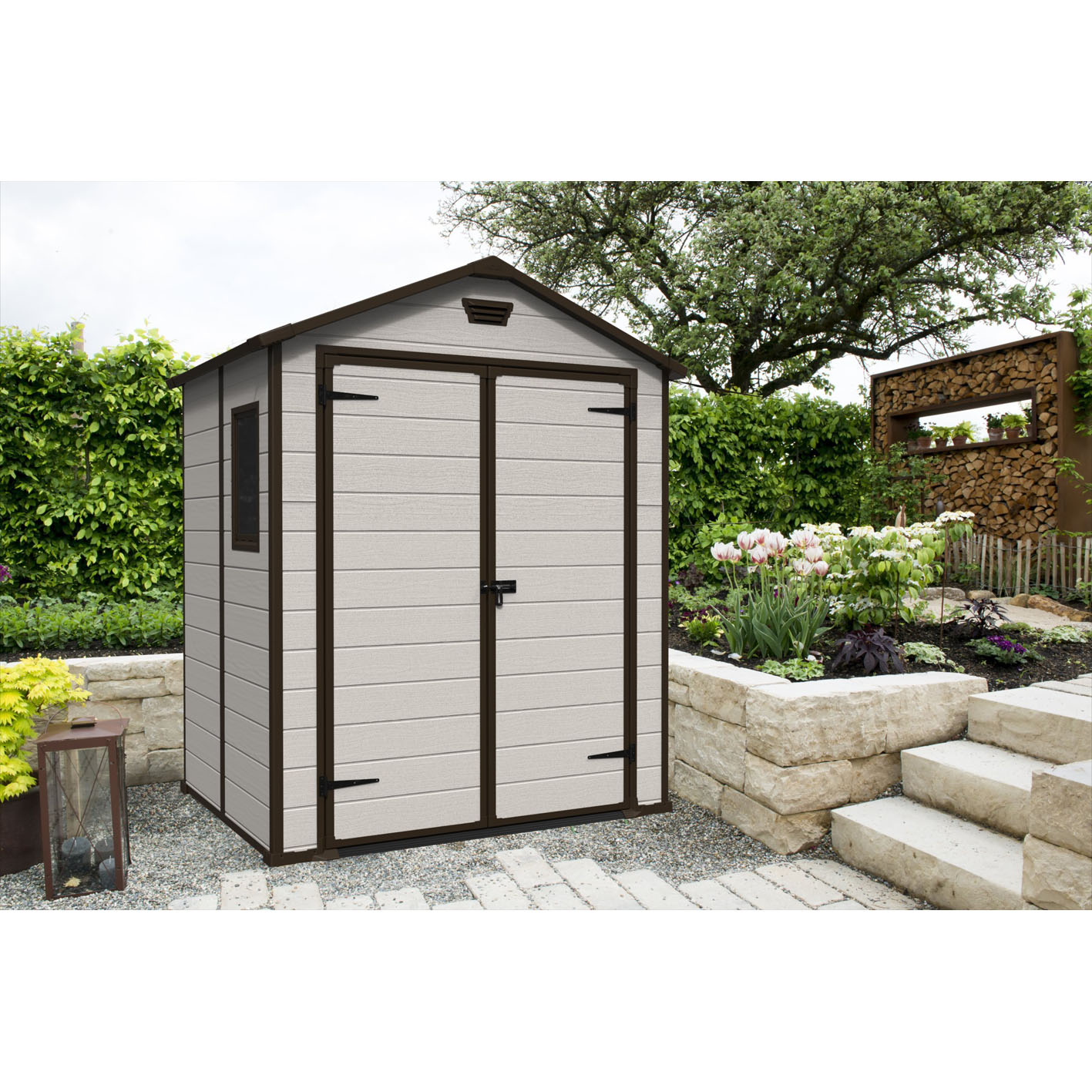 Keter Manor Outdoor Garden Storage Shed, Beige, 6 x 5 ft