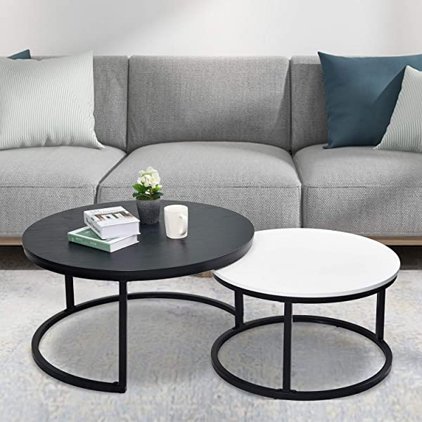 Round Coffee Table, Nesting Tables Set of 2, Large : Ø 34.0
