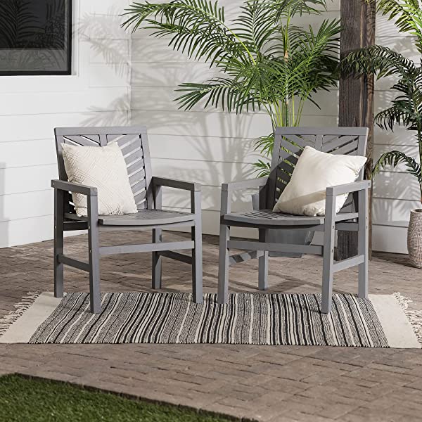 Walker Edison 5 Person Outdoor Wood Chevron Patio Furniture Dining Set Table Chairs Bench All Weather Backyard Conversation Garden Poolside Balcony, 4 Piece, Brown Brown 4 Piece Dining Set