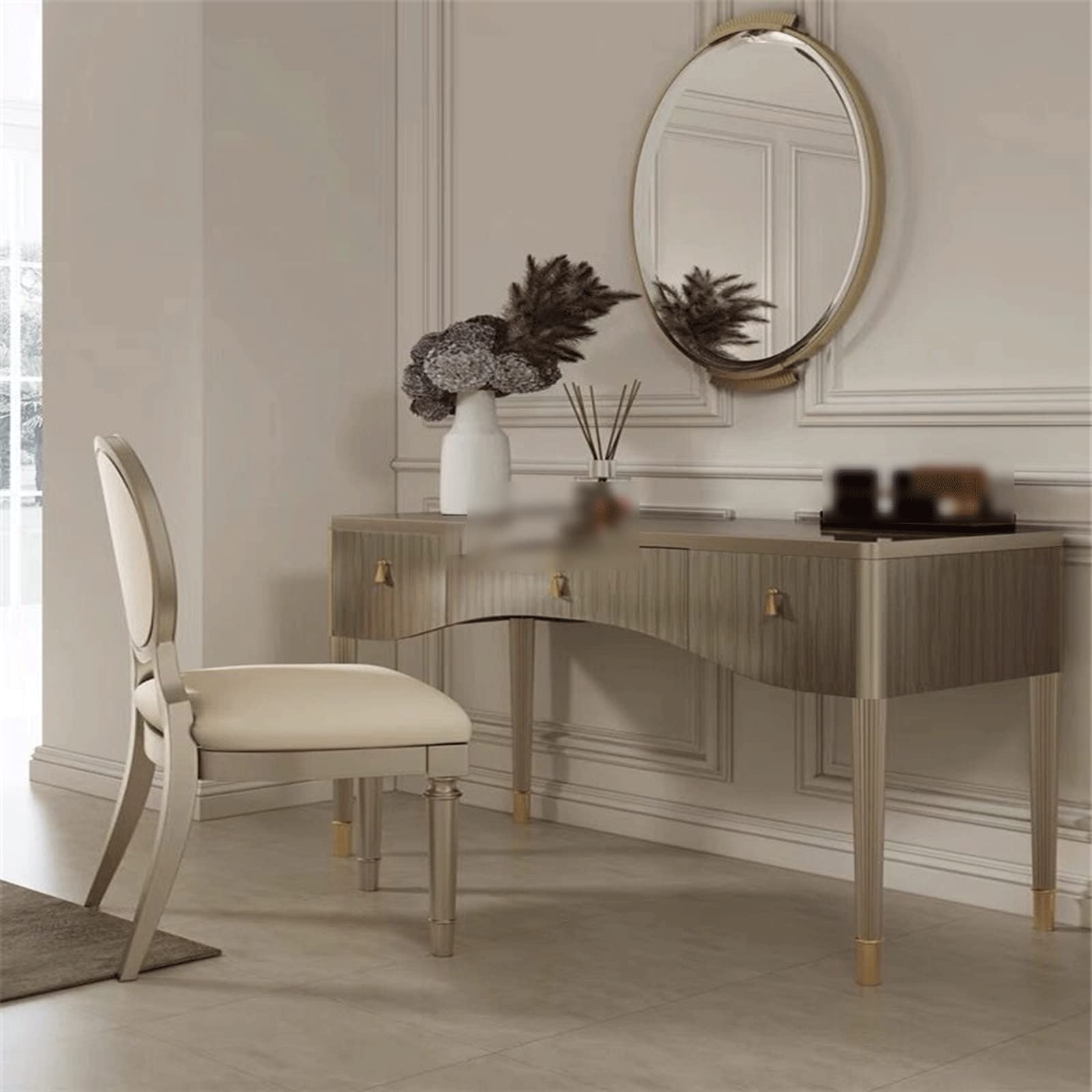 【Furniture】Vanity Sesk with Mirror & Lights Light Luxury Solid Wood Dressing Table Modern Minimalist