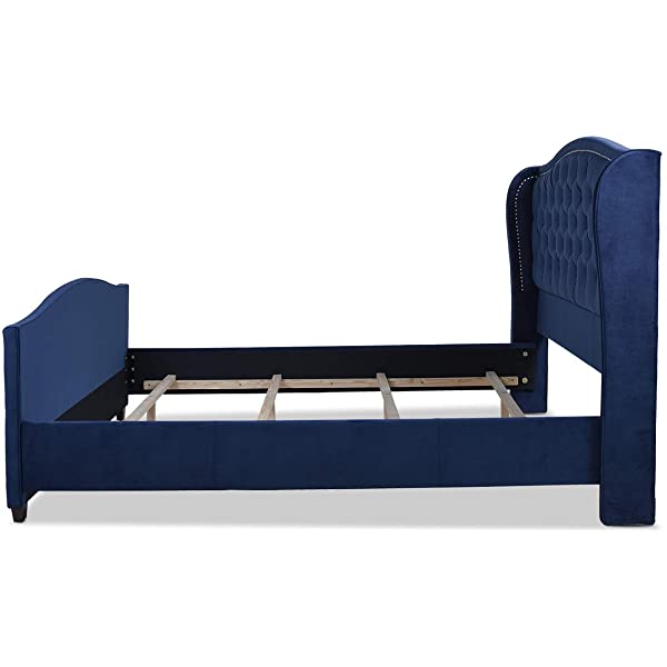 Jennifer Taylor Home Marcella Collection Queen Wingback Tufted Hand-Applied Nail Heads Upholstered Bed, Antique White Antique White Queen