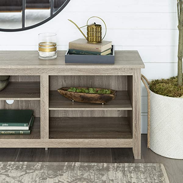 Walker Edison Wren Classic 4 Cubby TV Stand for TVs up to 65 Inches, 58 Inch, Black Black 58 InchTV Stand