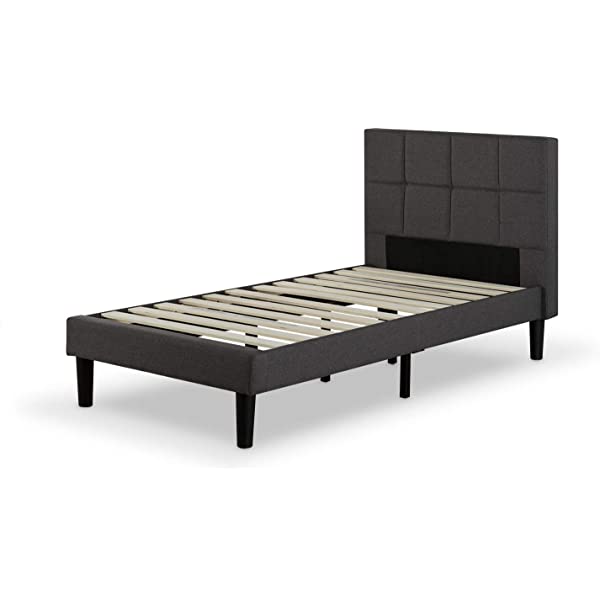 ZINUS Lottie Upholstered Platform Bed Frame / Mattress Foundation / Wood Slat Support / No Box Spring Needed / Easy Assembly, Grey, Queen Grey Queen Standard