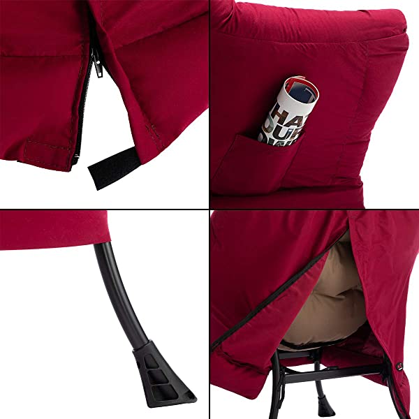 AbocoFur Modern Large Cotton Fabric Lazy Chair，Accent Contemporary Lounge Chair, Single Steel Frame Leisure Sofa Chair with Armrests and A Side Pocket, Beige