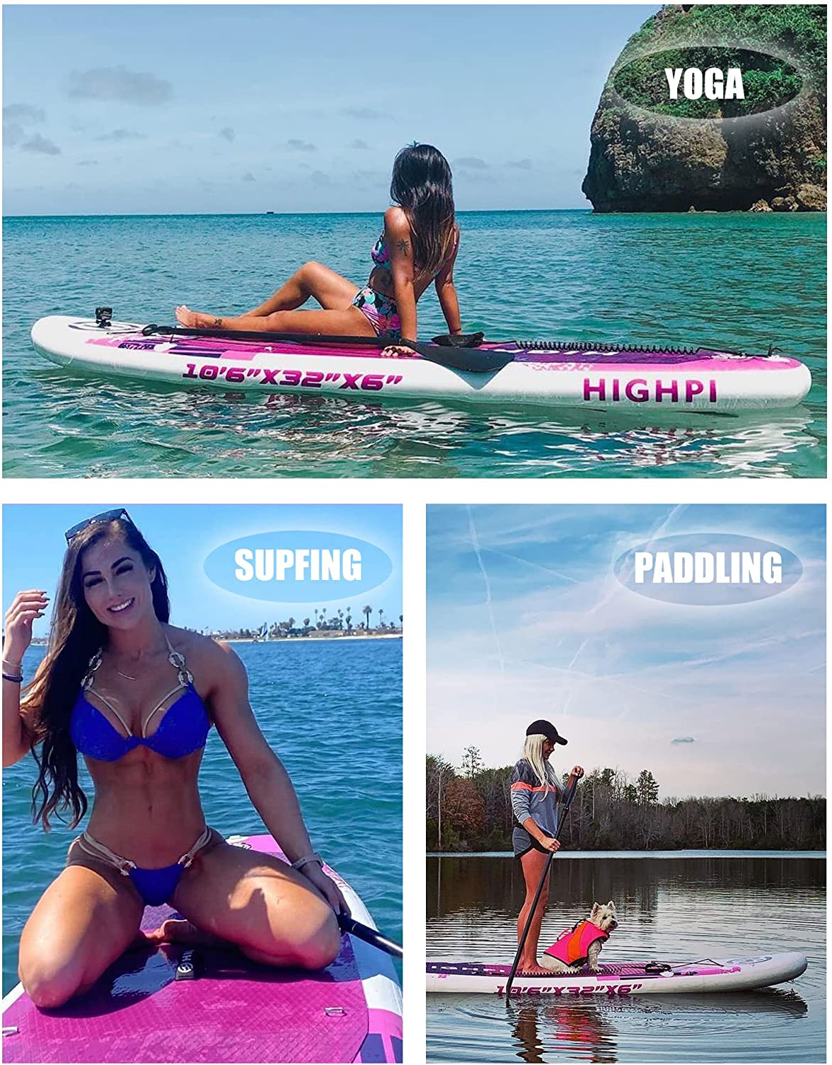 【Sports&Outdoors】【BS】Highpi Inflatable Stand Up Paddle Boards, 10’6”11′ Ultra-Light SUP for All Skill Levels