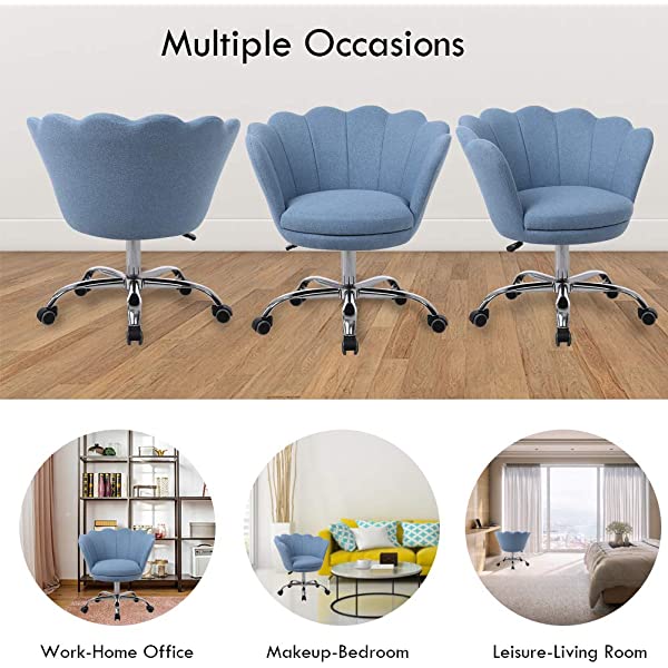 MTFY Modern Home Office Swivel Chair, Shell Desk Chair with Adjustable Height, Upholstered Ergonomic Computer Desk Chair Leisure Task Chair Accent Armchair for Office, Living Room,Bedroom (Beige)