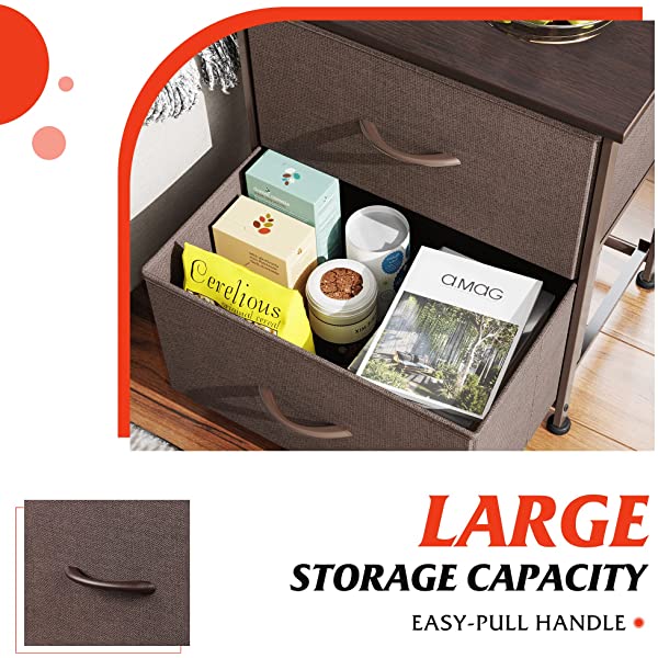 WLIVE Nightstand with 2 Fabric Drawers, Bedside Furniture & End Table Dresser for Bedroom, Living Room, Steel Frame, Wood Top, Easy Pull Handle Charcoal Gray