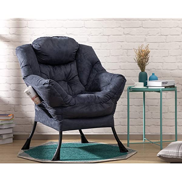 AbocoFur Modern Large Cotton Fabric Lazy Chair，Accent Contemporary Lounge Chair, Single Steel Frame Leisure Sofa Chair with Armrests and A Side Pocket, Beige